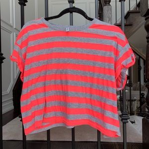 Grey and pink striped crop top